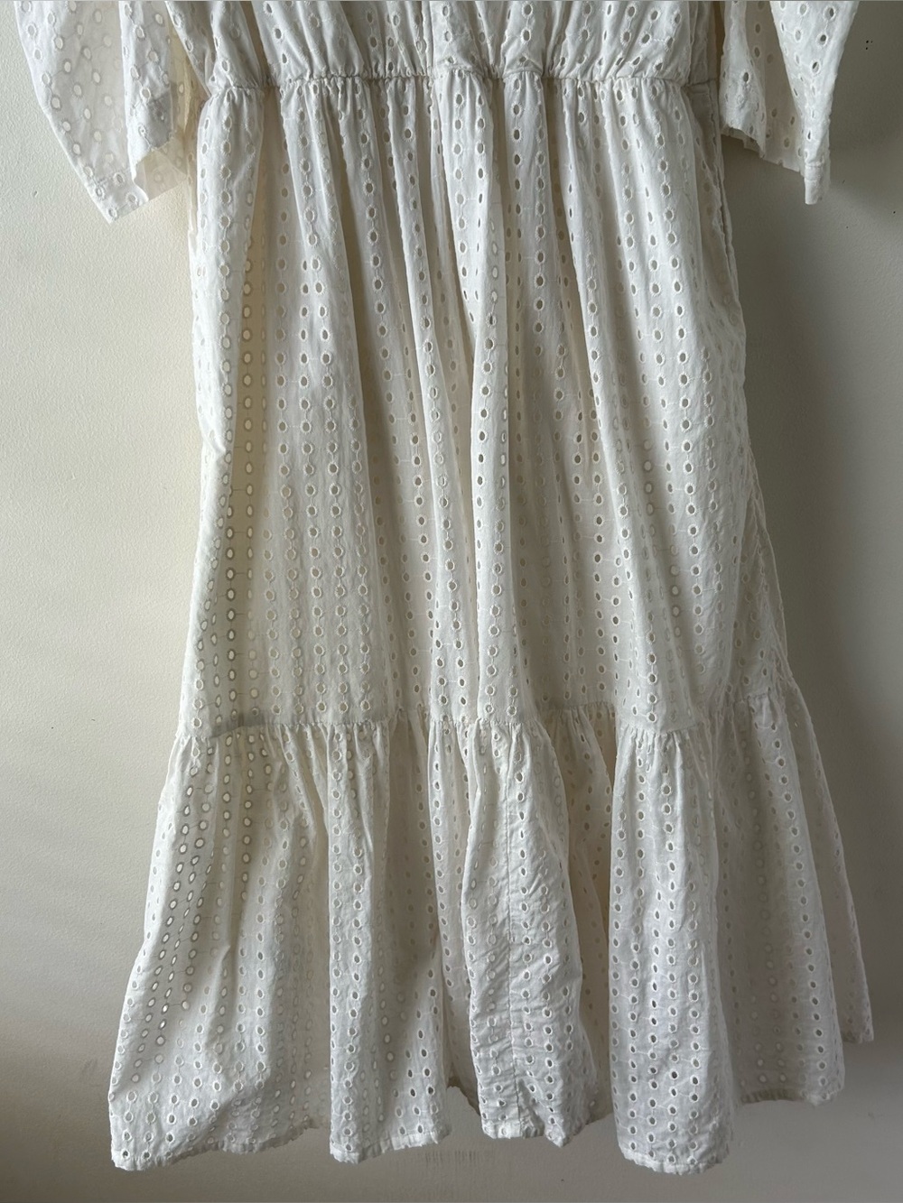 A New Day 100% Cotton Eyelet Cottagecore Midi Dress Puff Half Sleeves Off-White - Picture 10 of 12